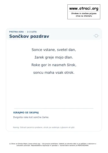 Predogled pesmice Sončkov pozdrav