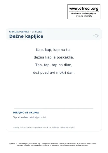 Predogled pesmice Dežne kapljice
