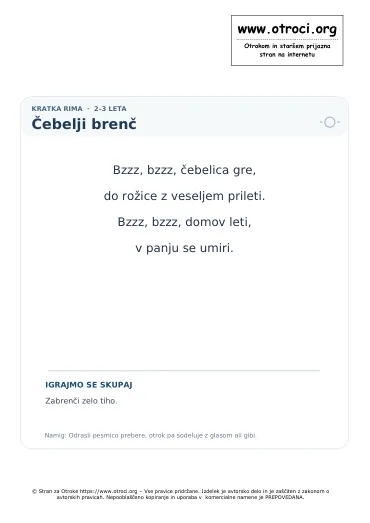 Predogled pesmice Čebelji brenč