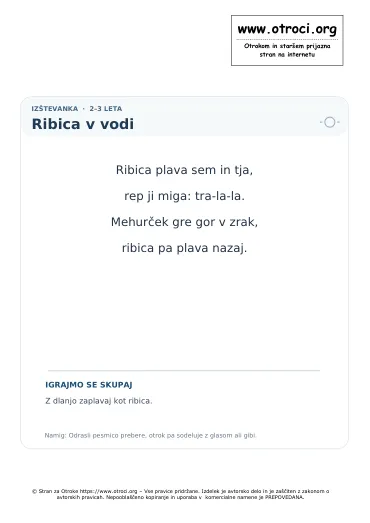 Predogled pesmice Ribica v vodi