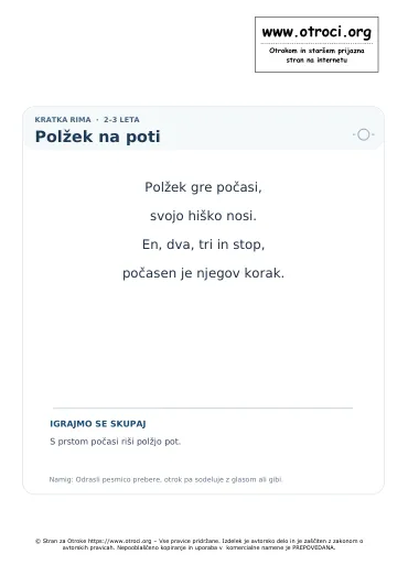 Predogled pesmice Polžek na poti