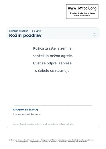 Predogled pesmice Rožin pozdrav
