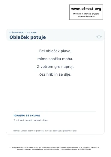 Predogled pesmice Oblaček potuje