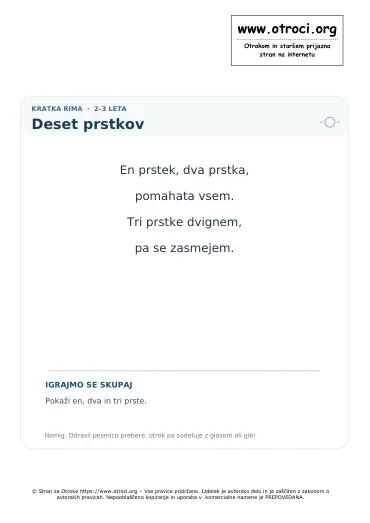 Predogled pesmice Deset prstkov
