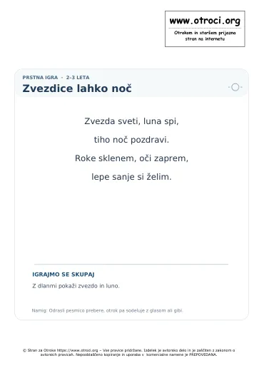 Predogled pesmice Zvezdice lahko noč