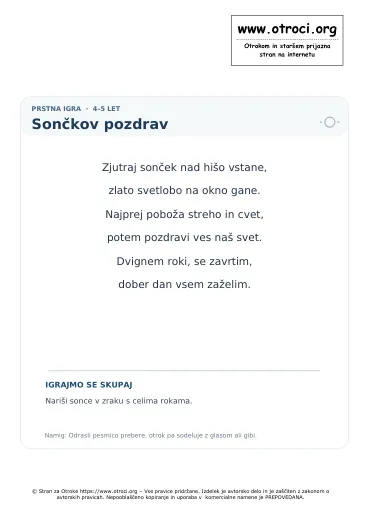 Predogled pesmice Sončkov pozdrav
