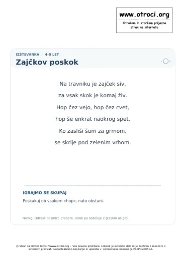 Predogled pesmice Zajčkov poskok