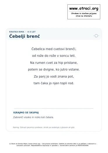 Predogled pesmice Čebelji brenč