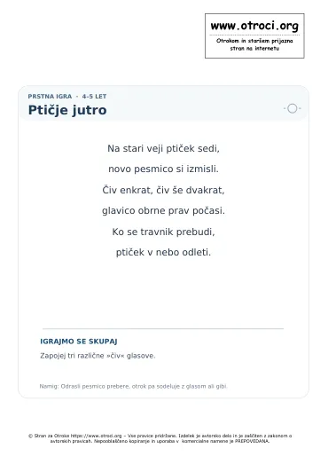 Predogled pesmice Ptičje jutro