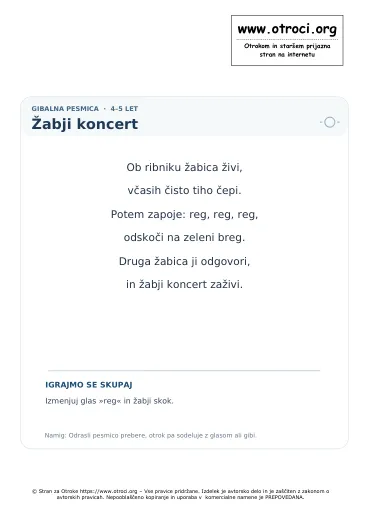 Predogled pesmice Žabji koncert