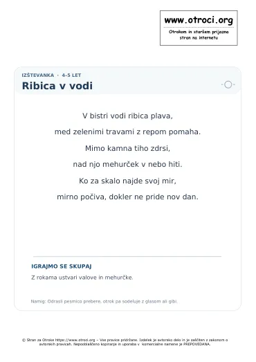 Predogled pesmice Ribica v vodi
