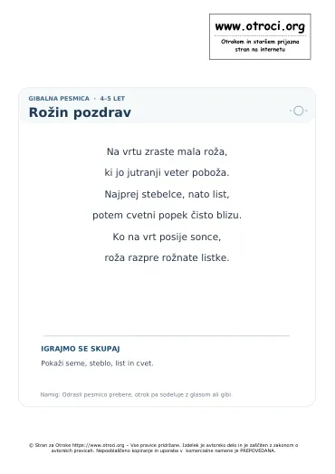 Predogled pesmice Rožin pozdrav