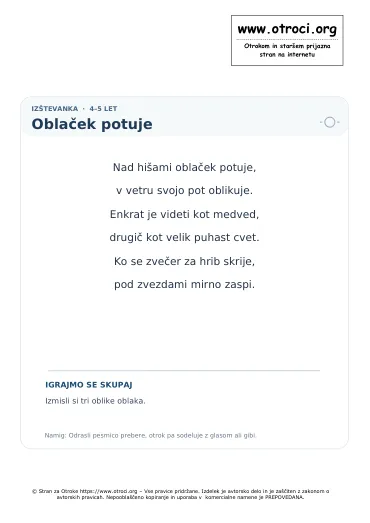 Predogled pesmice Oblaček potuje