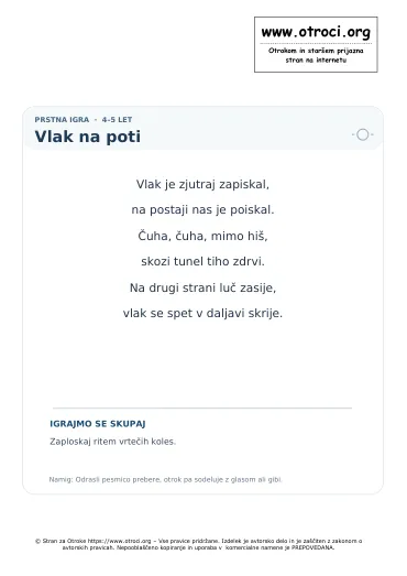 Predogled pesmice Vlak na poti