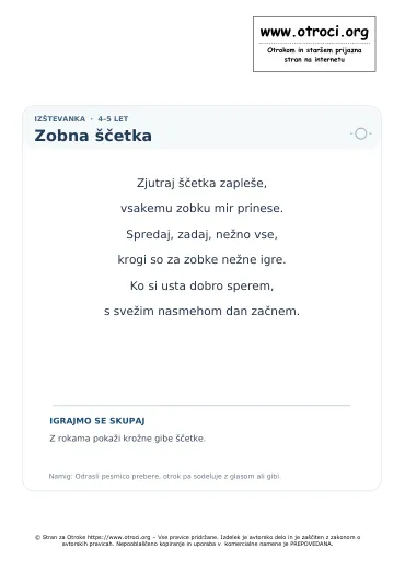 Predogled pesmice Zobna ščetka
