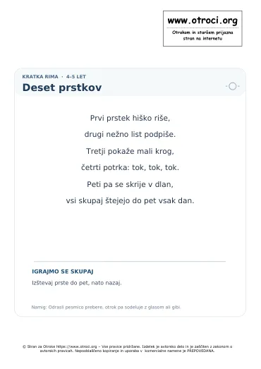 Predogled pesmice Deset prstkov