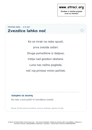 Predogled pesmice Zvezdice lahko noč
