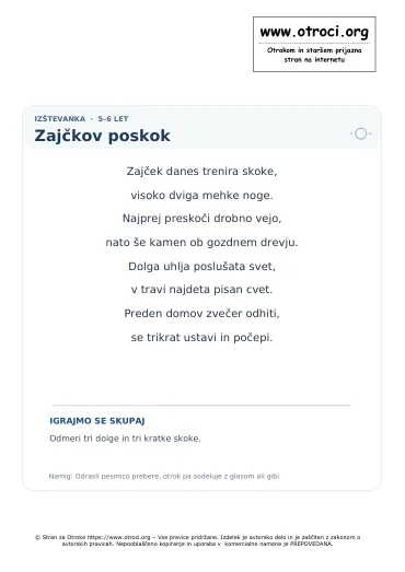Predogled pesmice Zajčkov poskok