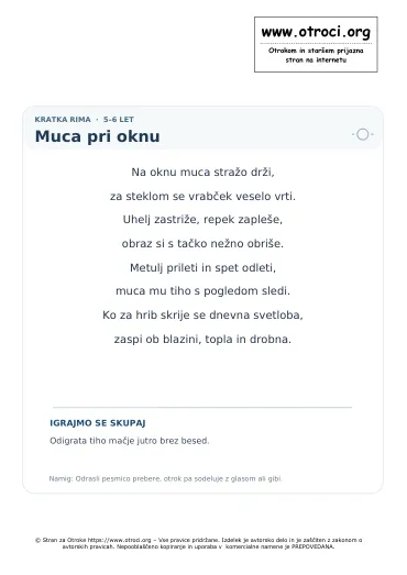 Predogled pesmice Muca pri oknu