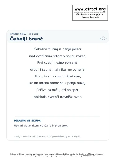 Predogled pesmice Čebelji brenč
