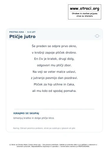 Predogled pesmice Ptičje jutro