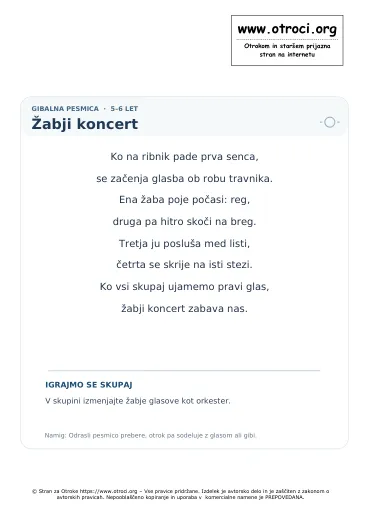 Predogled pesmice Žabji koncert