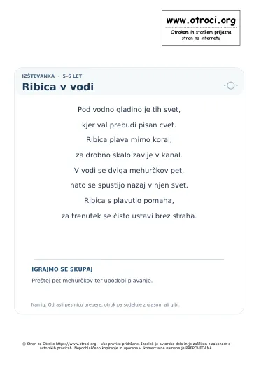 Predogled pesmice Ribica v vodi