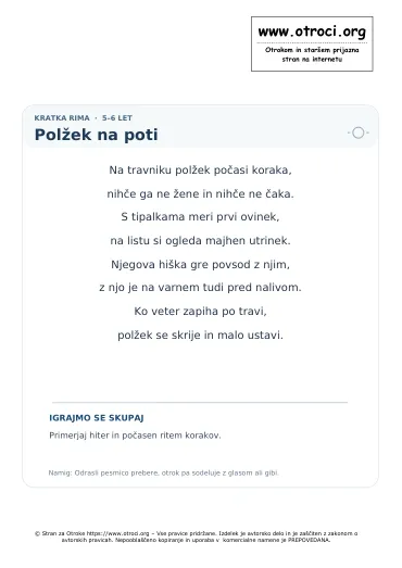 Predogled pesmice Polžek na poti