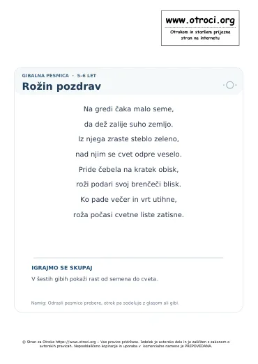 Predogled pesmice Rožin pozdrav