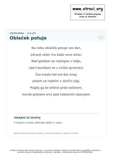 Predogled pesmice Oblaček potuje