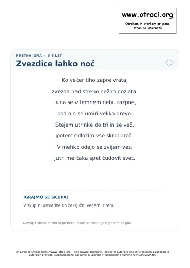 Predogled pesmice Zvezdice lahko noč