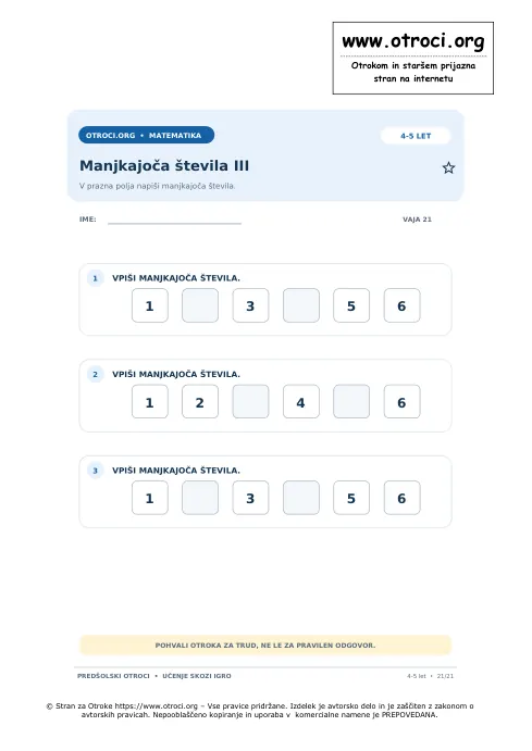 Manjkajoča števila III