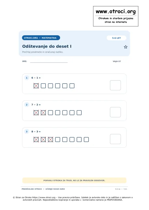 Odštevanje do deset I