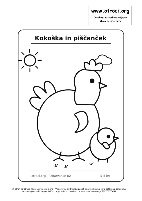Pobarvanka: Kokoška in piščanček