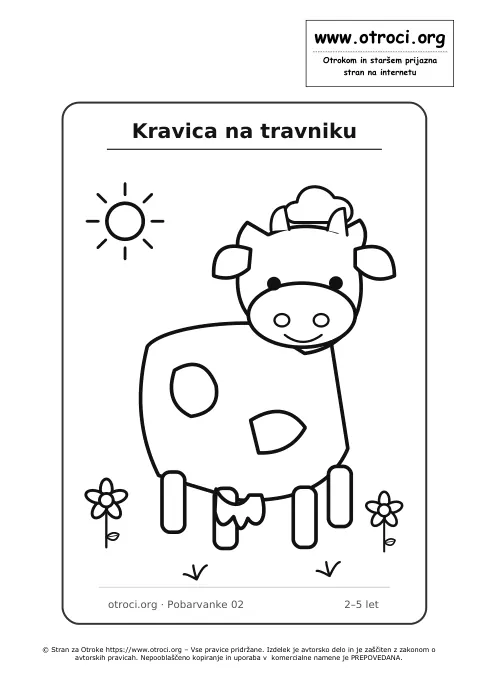 Pobarvanka: Kravica na travniku