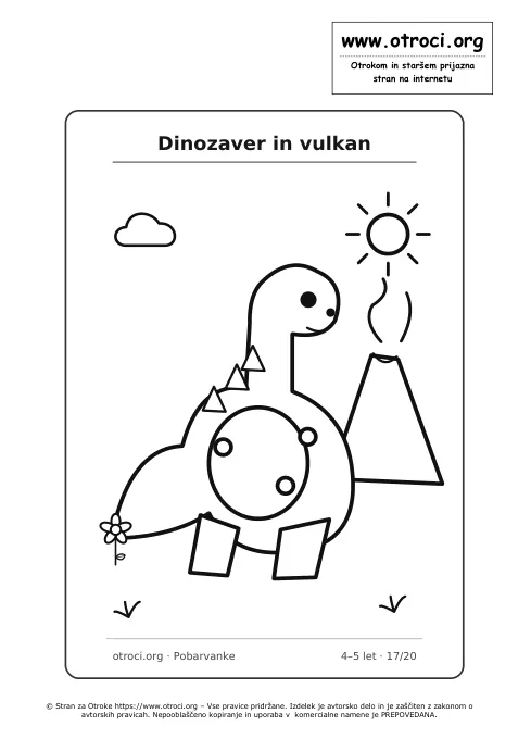 Pobarvanka: Dinozaver in vulkan