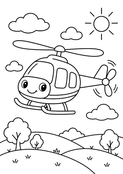 Pobarvanka: Helikopter nad griči