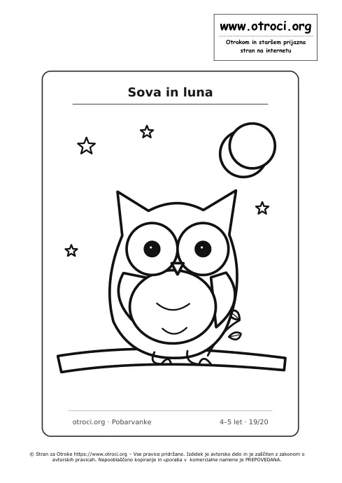 Pobarvanka: Sova in luna