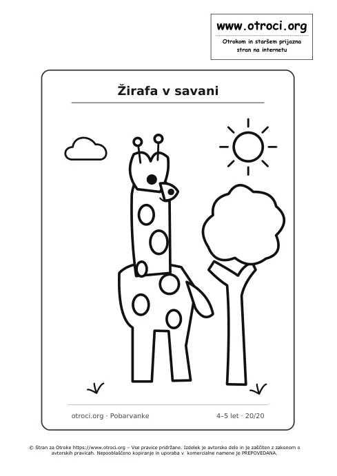 Pobarvanka: Žirafa v savani