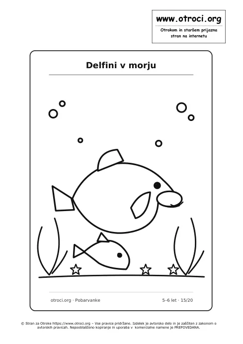 Pobarvanka: Delfini v morju