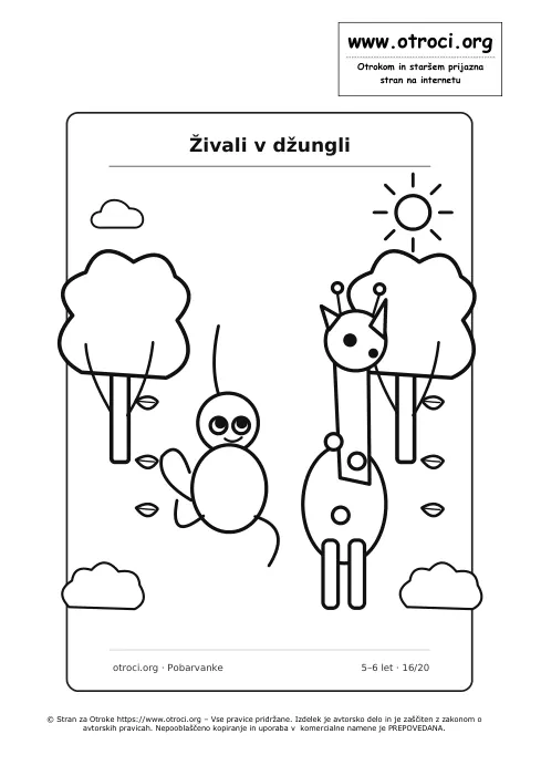 Pobarvanka: Živali v džungli