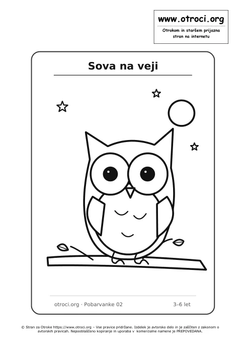 Pobarvanka: Sova na veji
