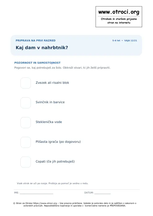 Predogled: Kaj dam v nahrbtnik?