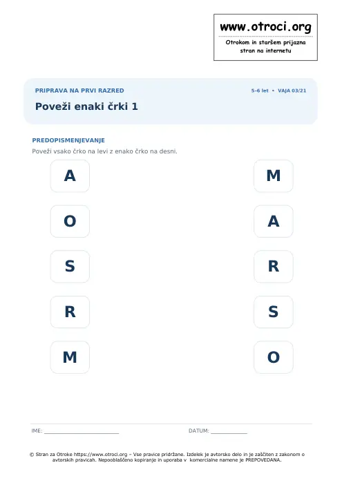 Predogled: Poveži enaki črki 1