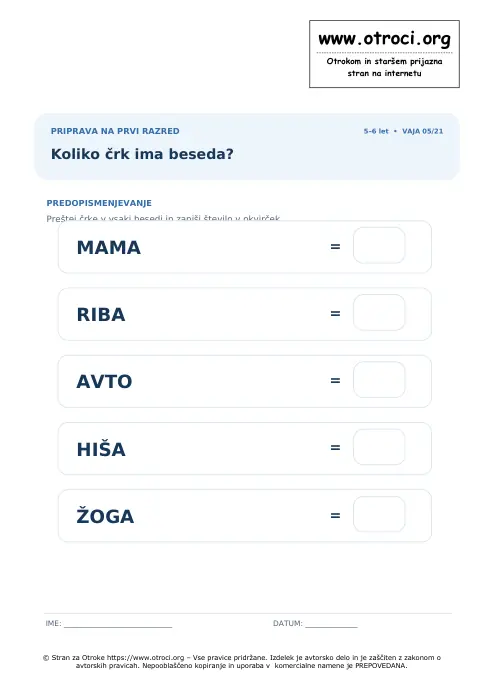 Predogled: Koliko črk ima beseda?