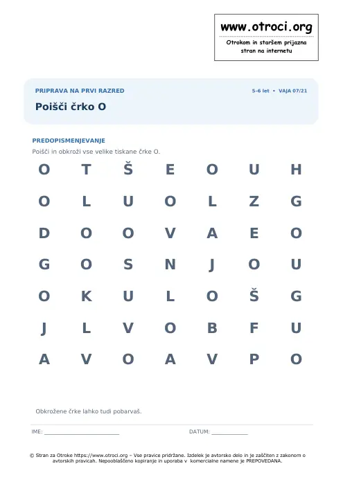 Predogled: Poišči črko O