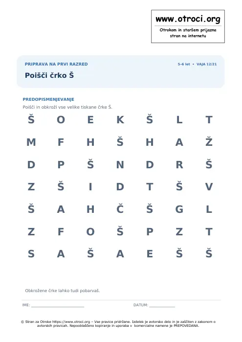 Predogled: Poišči črko Š
