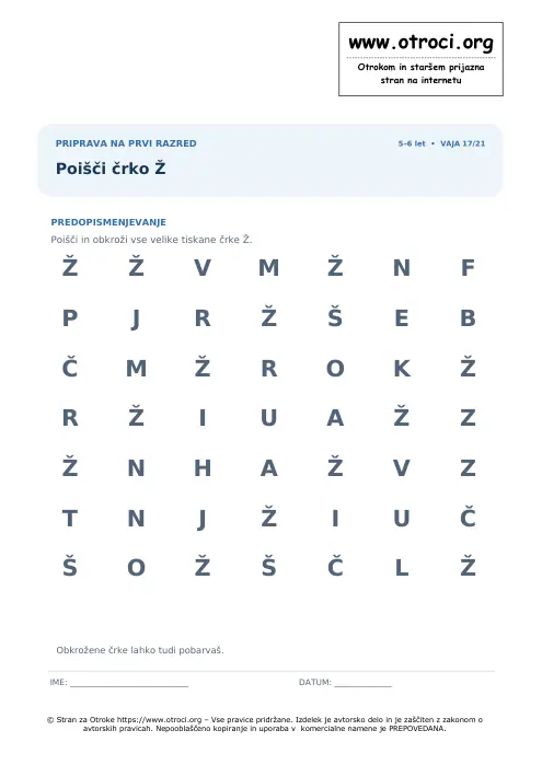 Predogled: Poišči črko Ž