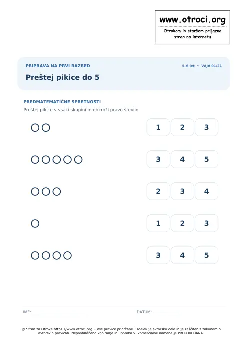 Predogled: Preštej pikice do 5