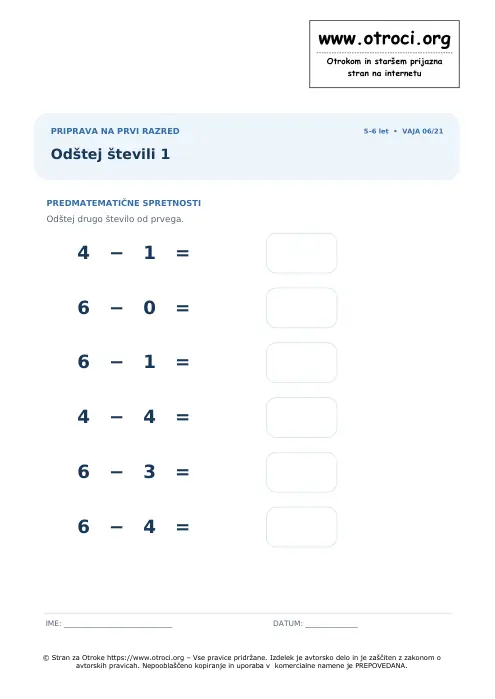 Predogled: Odštej števili 1